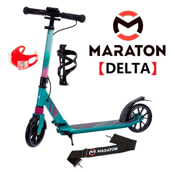 

Детский двухколесный самокат Maraton DELTA (2021) Бирюзовый + LED-фонарик, держатель