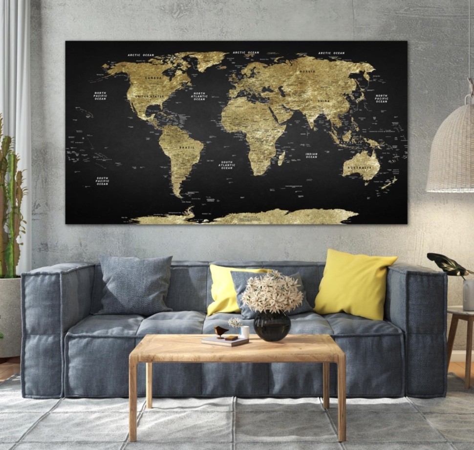 

Картина на холсте карта мира черная world map 60х110 см