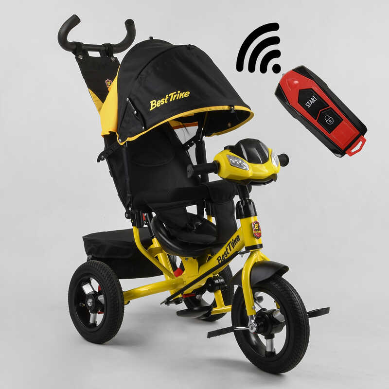 

Детский трехколесный велосипед с родительской ручкой 3390 / 38-304 Best Trike надувные колеса d=29см. переднее, d=26см. задние, фара С USB, пульт