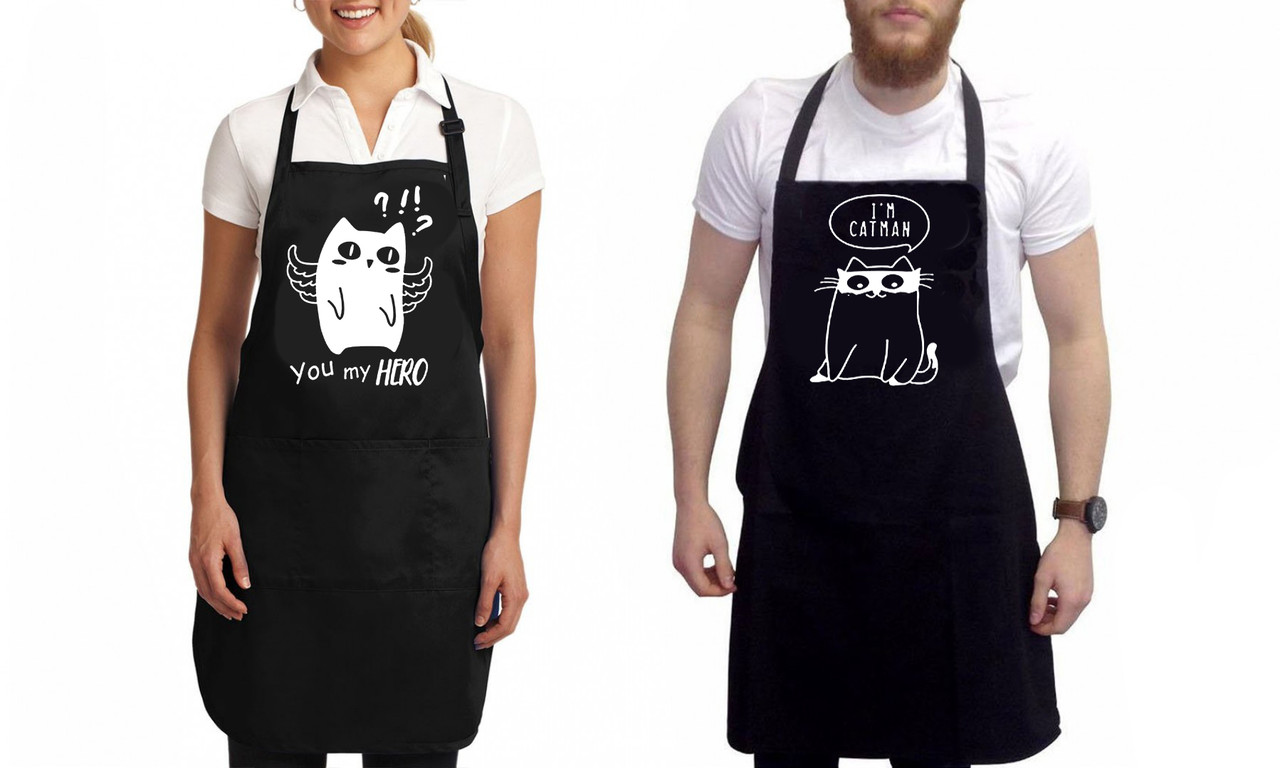 

Парные фартуки с принтом "I'm catman. You my hero"