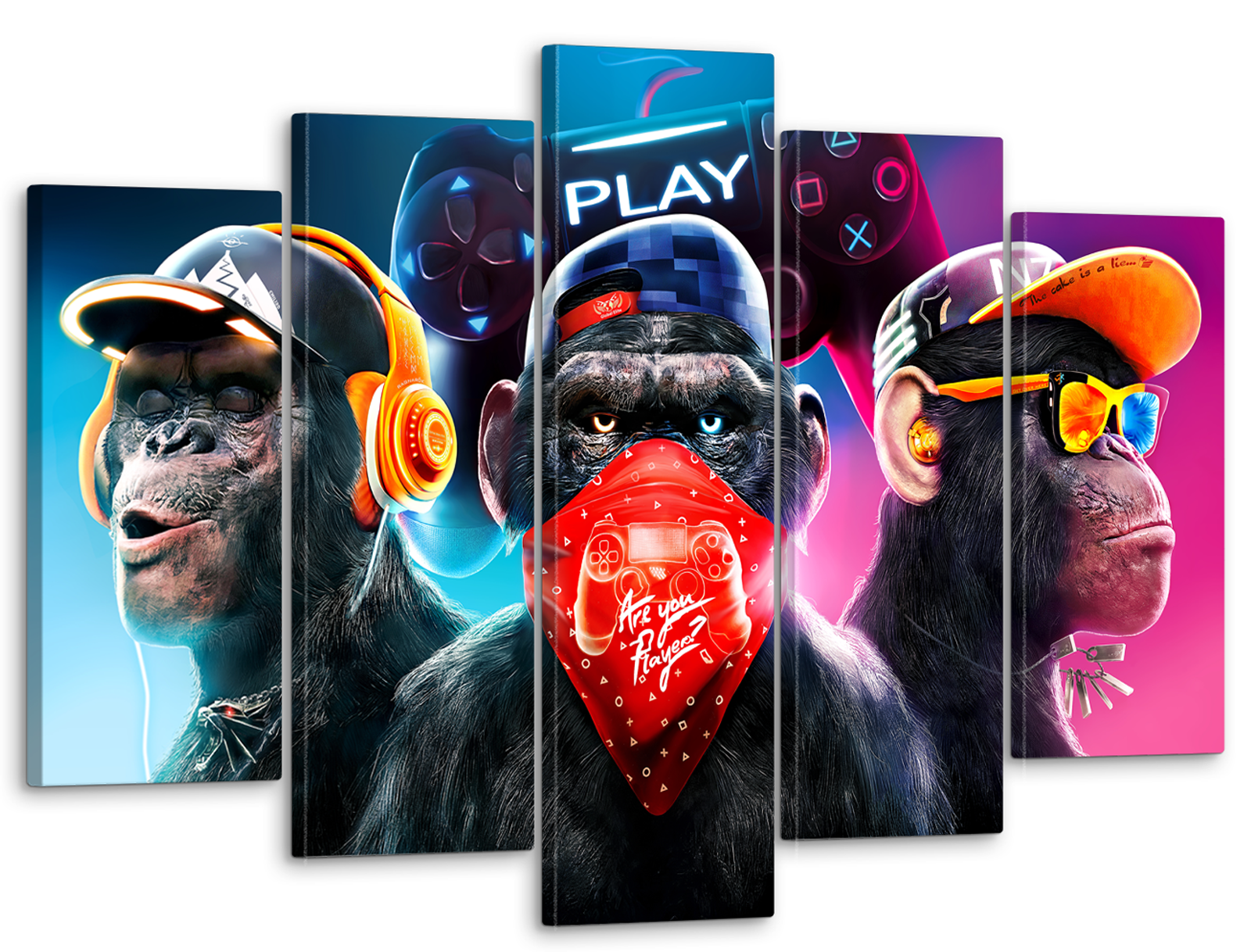 

Модульная картина для интерьера на холсте "Три мудрые обезьяны - игровая серия" 80x125 см MK50220