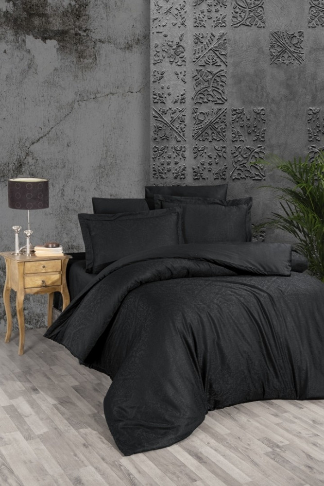 

Постельное белье First Choice сатин Dark жаккард - Siray black евро