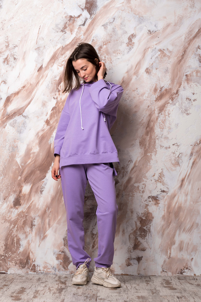 

Стильный женский трикотажный костюм худи(толстовка) с джоггерами, , лавндовый, Стильный женский трикотажный костюм худи(толстовка) с джоггерами, S, лавндовый