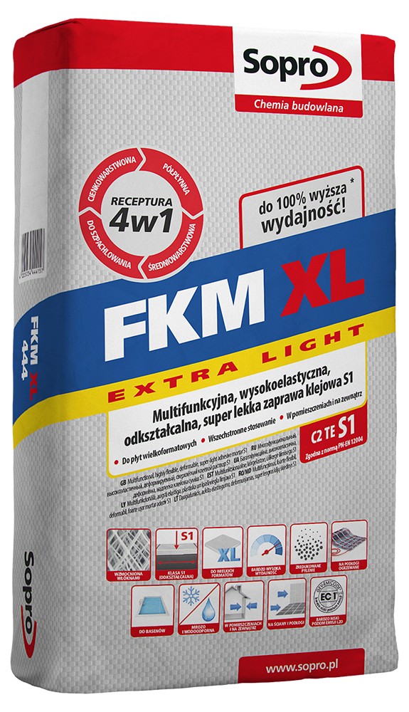 

Багатофункційна, високоеластична, деформівна, суперлегка, клейова суміш S1 Sopro FKM XL (444) 15 кг