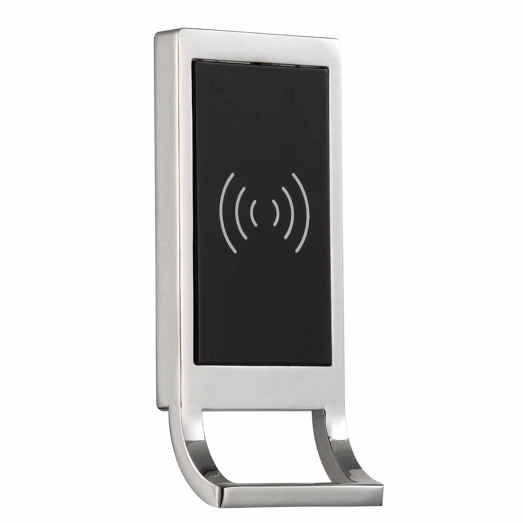 

Замок мебельный электромеханический с фиксированным RFID доступом ET139S с металлическим фронтальным корпусом с полированным покрытием под серебро