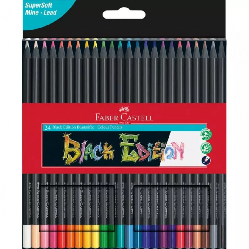 

Набор цветных карандашей Faber-Castell 116424 Black Edition черный корпус трехгранные 24 цв (31227)