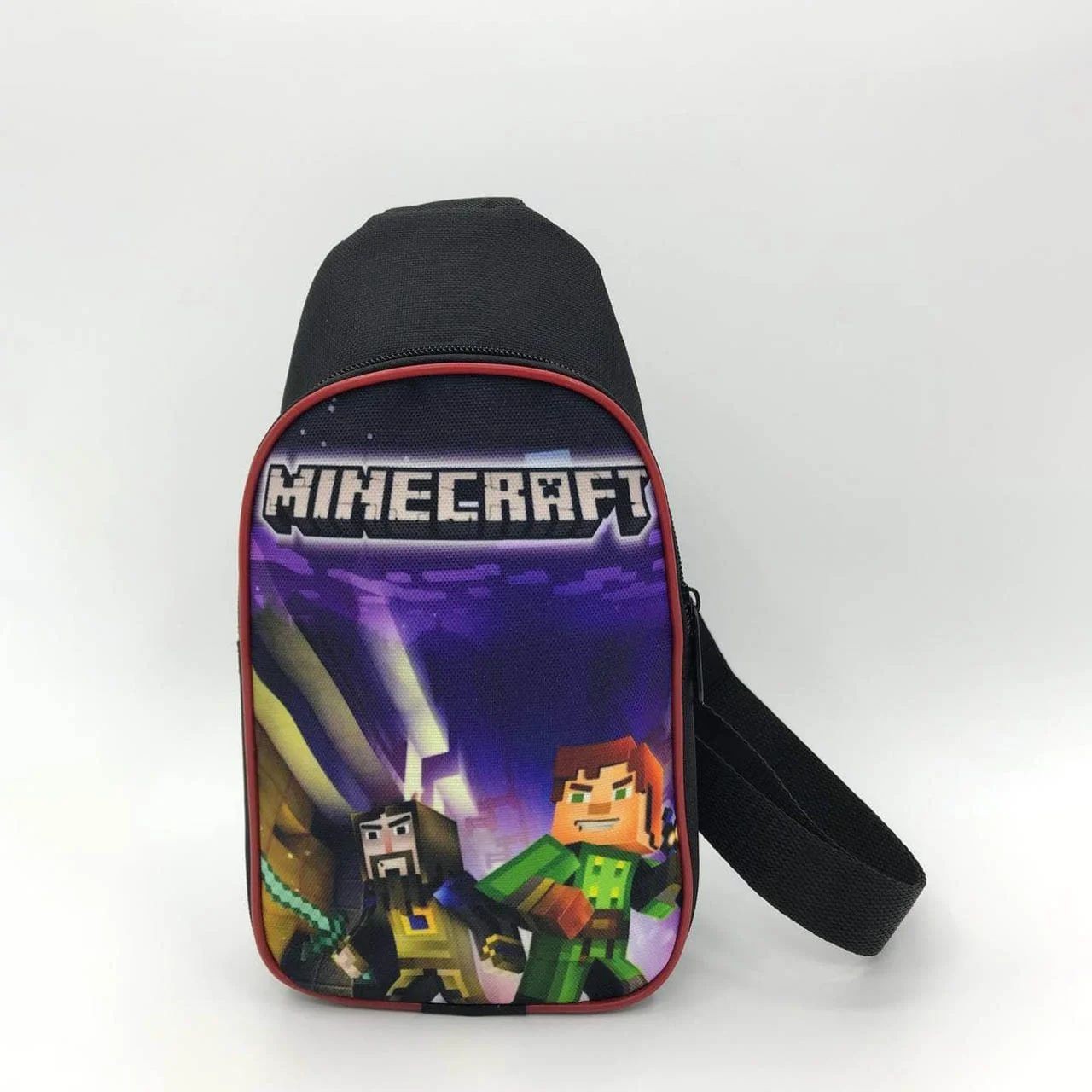

Детская слим сумка через плечо мини рюкзак черный с синим Minecraft