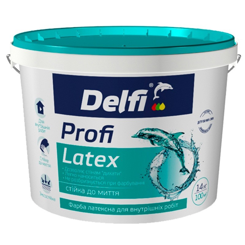 

Краска латексная акриловая Profi Latex Delfi матовая белая База-А для внутренних работ 14 кг