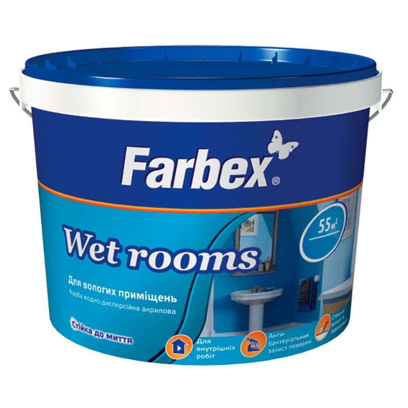 

Краска для влажных помещений Wet Rooms Farbex матовая База-А 14кг
