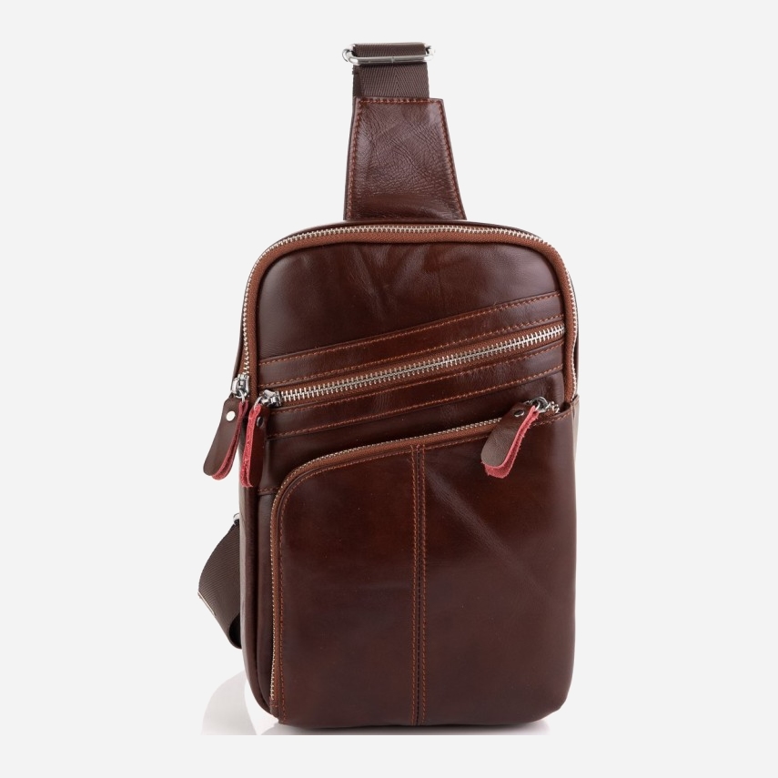 

Мужская сумка-слинг кожаная Tiding Bag A25-6896R Бордовая