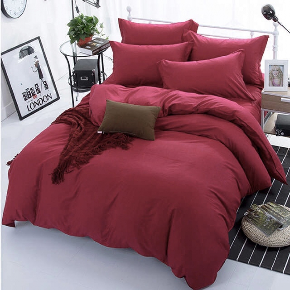 

Комплект постельного белья NSHV Семейный Бязь Бордовый однотонный поcтільна білизна n_4093p