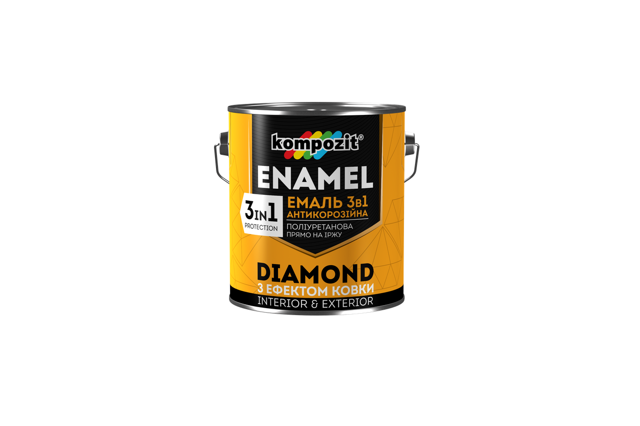 

Эмаль антикоррозионная 3 в 1 Kompozit DIAMOND з декоративным эффектом ковки (0.65 л) графит 2.5 л графит