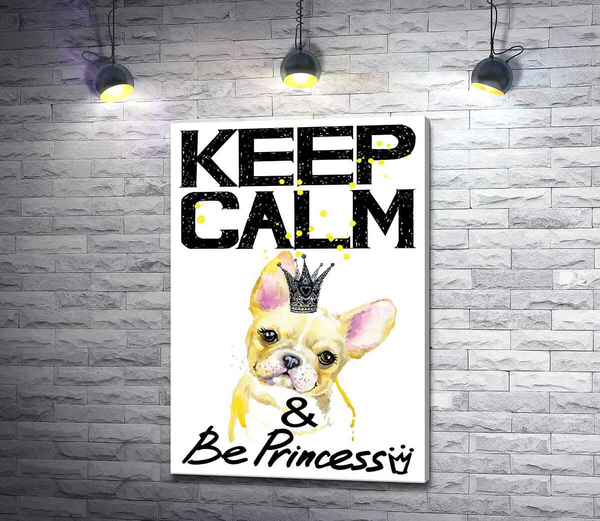 

Картина ArtPoster Бульдог в ажурной короне среди надписи "keep calm and be princess" 130x190 см Модуль №1