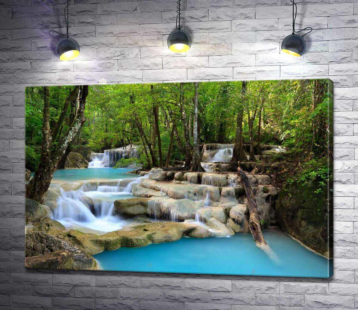 

Картина ArtPoster Бирюза воды плавно льется по скалистым ступеням водопада Эраван (Erawan falls) 100x67 см Модуль №1