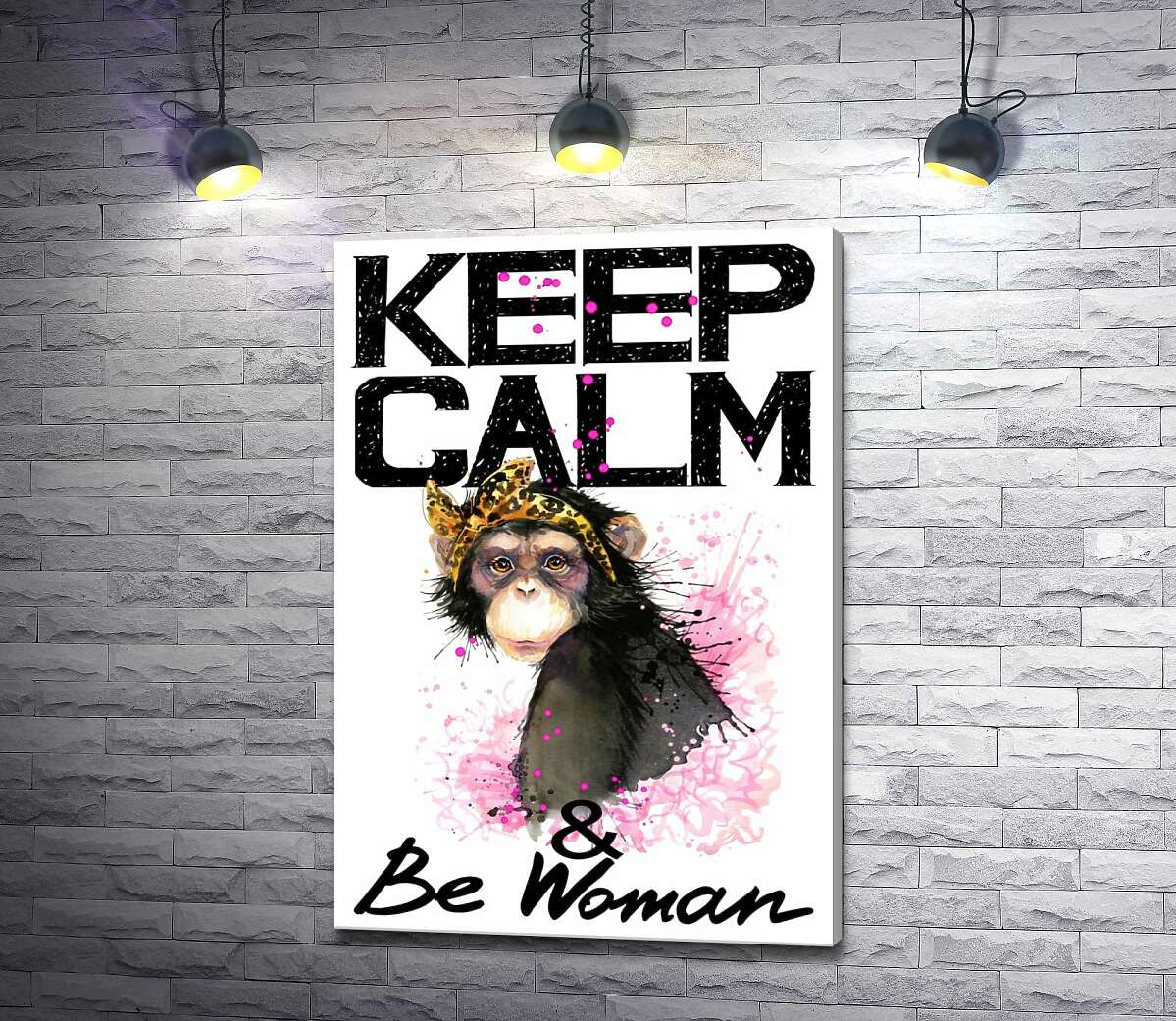 

Картина ArtPoster Гламурная обезьяна среди надписи "keep calm and be woman" 50x73 см Модуль №1