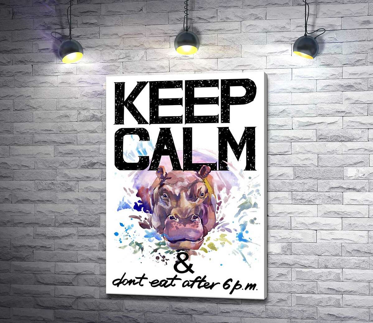

Картина ArtPoster Бегемот выглядывает из воды между надписью "keep calm and don't eat after 6 p.m." 50x73 см Модуль №1