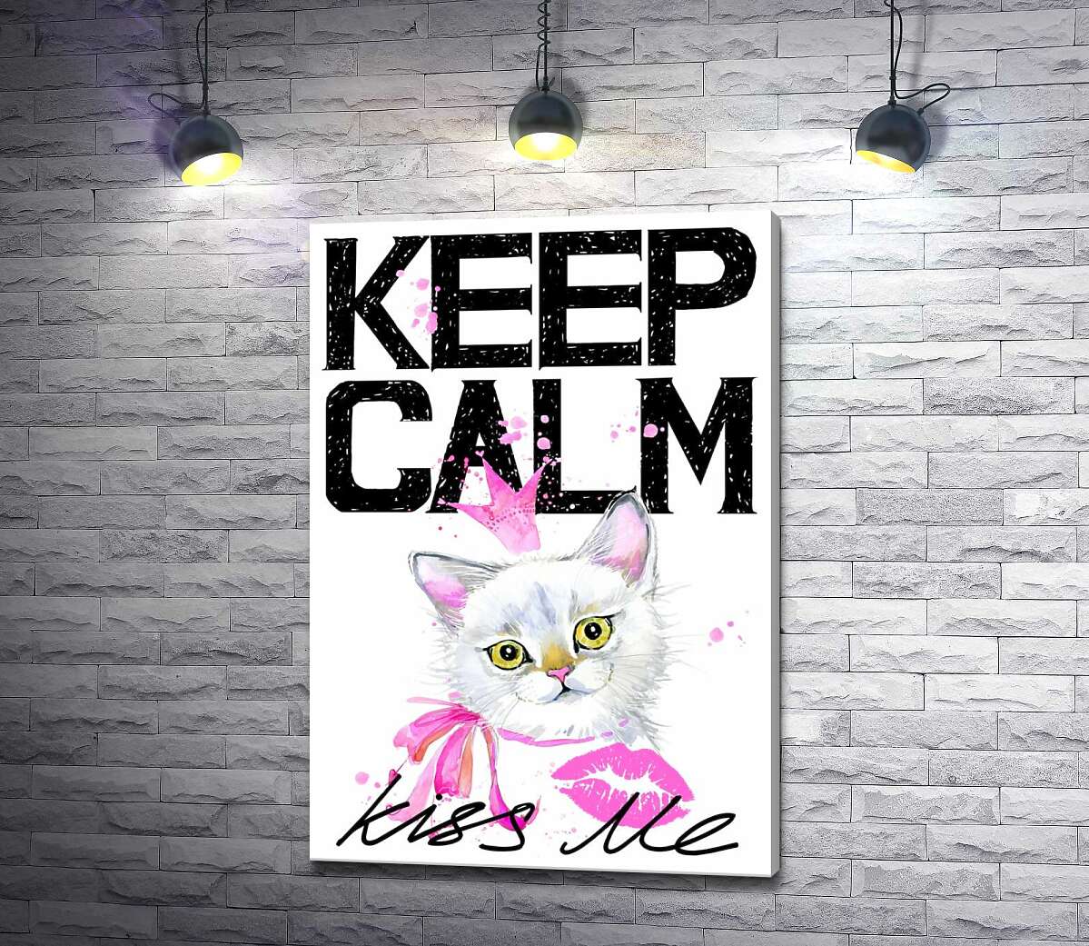 

Картина ArtPoster Белая кошка-принцесса среди надписи "keep calm and kiss me" 50x73 см Модуль №1