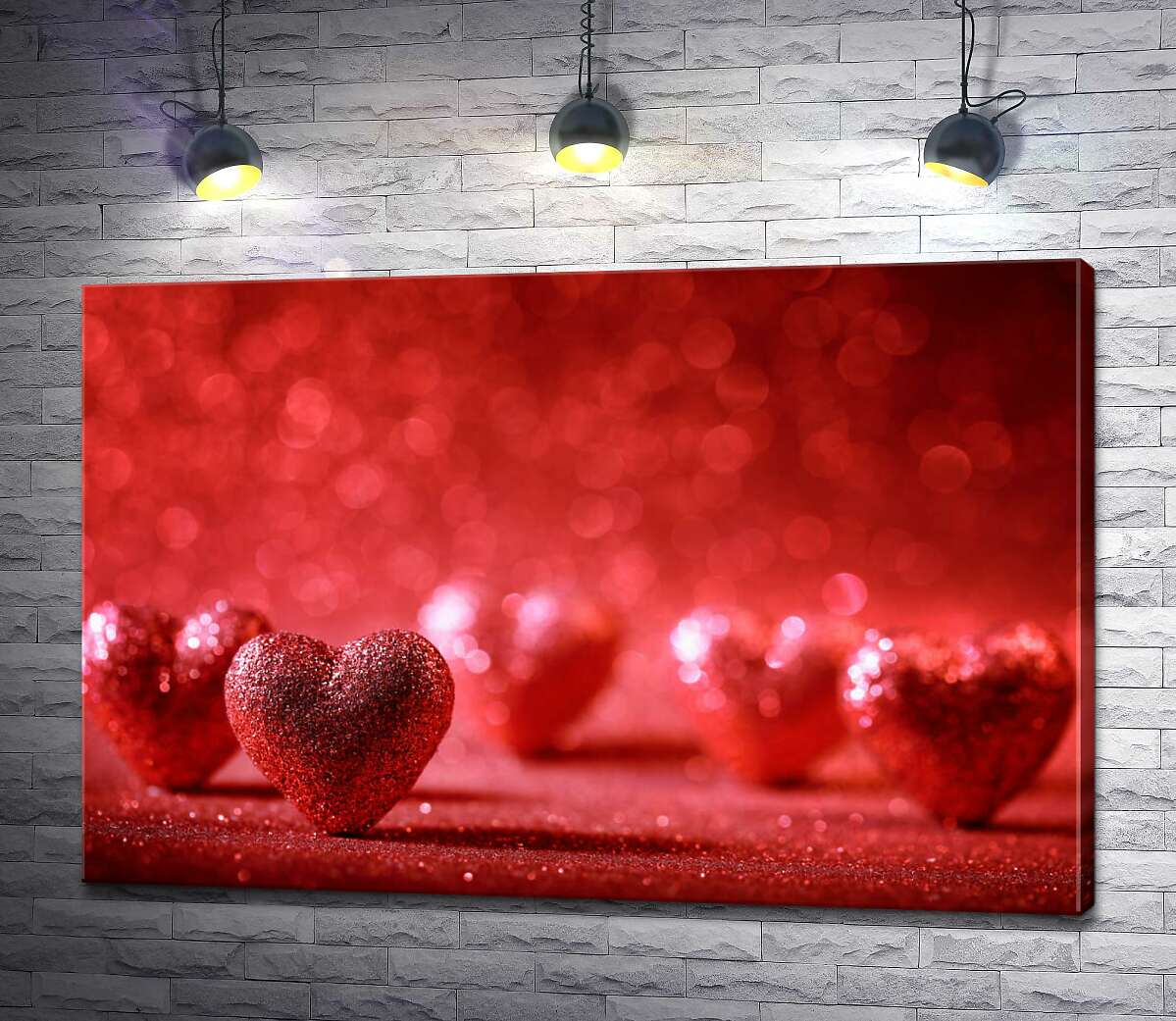 

Картина ArtPoster Блестящие поверхности красных сердец 130x87 см Модуль №1