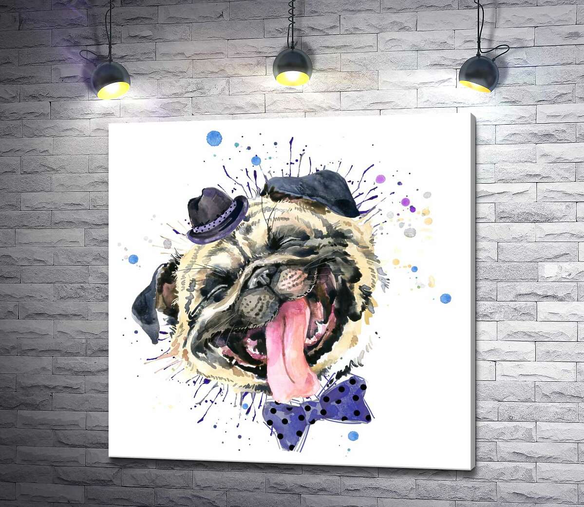 

Картина ArtPoster Веселый мопс с шляпой на голове 100x100 см Модуль №1