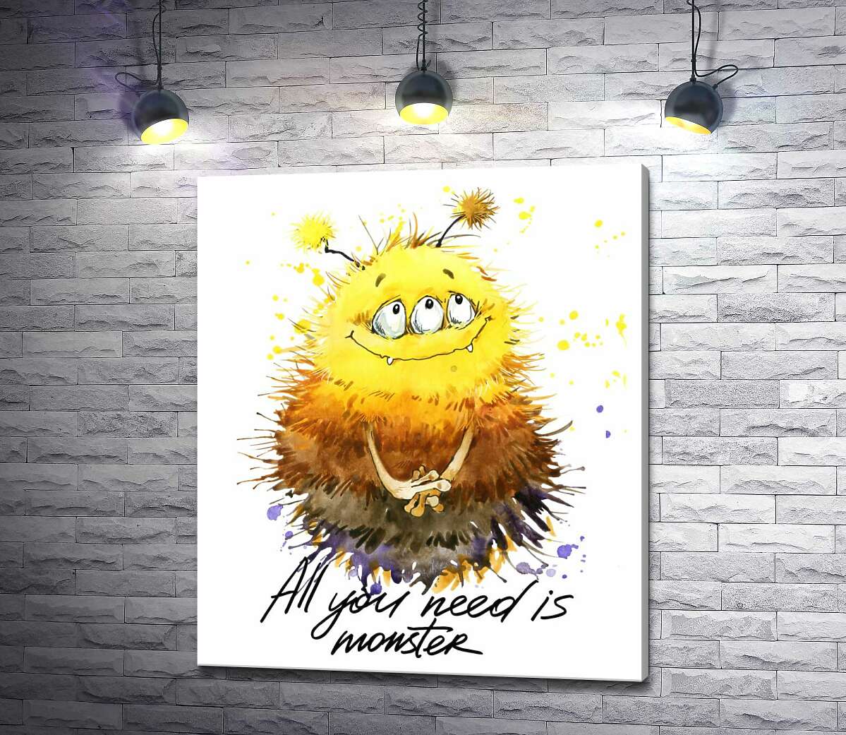 

Картина ArtPoster Застенчивый пушистый монстр с надписью "all you need is monster" 100x118 см Модуль №1