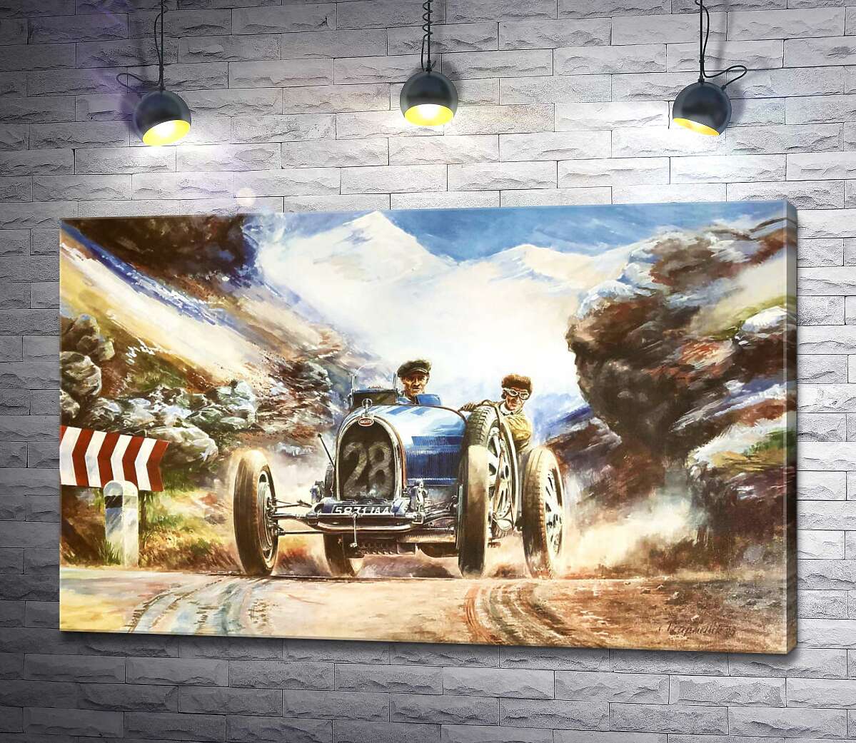 

Картина ArtPoster Гоночный автомобиль Bugatti Type 35 на трассе среди заснеженных Альп 100x63 см Модуль №1