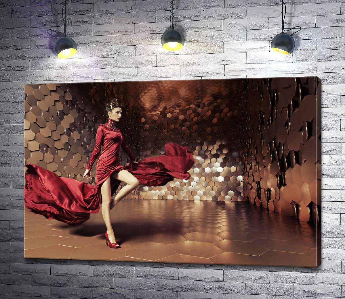 

Картина ArtPoster Гранатовая насыщенность волн платья девушки 100x66 см Модуль №1