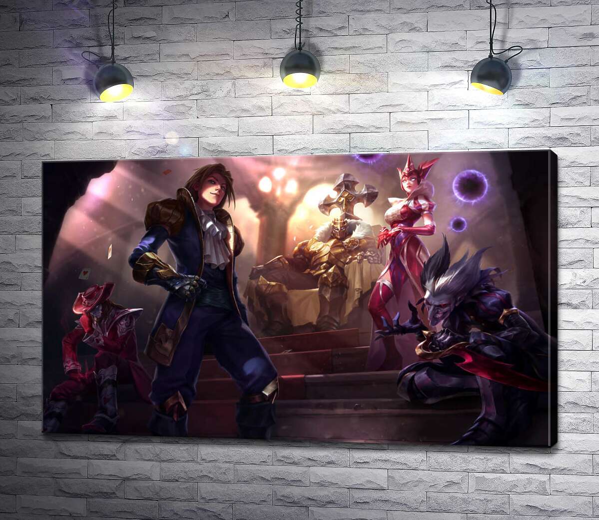 

Картина ArtPoster Герои видеоигры League of legends: шут Шако , ведьма Синдра , исследователь Эзреаль , железный призрак Мордекайзер , мастер карт Твистед Фейт (Twisted Fate) 130x78 см Модуль №1