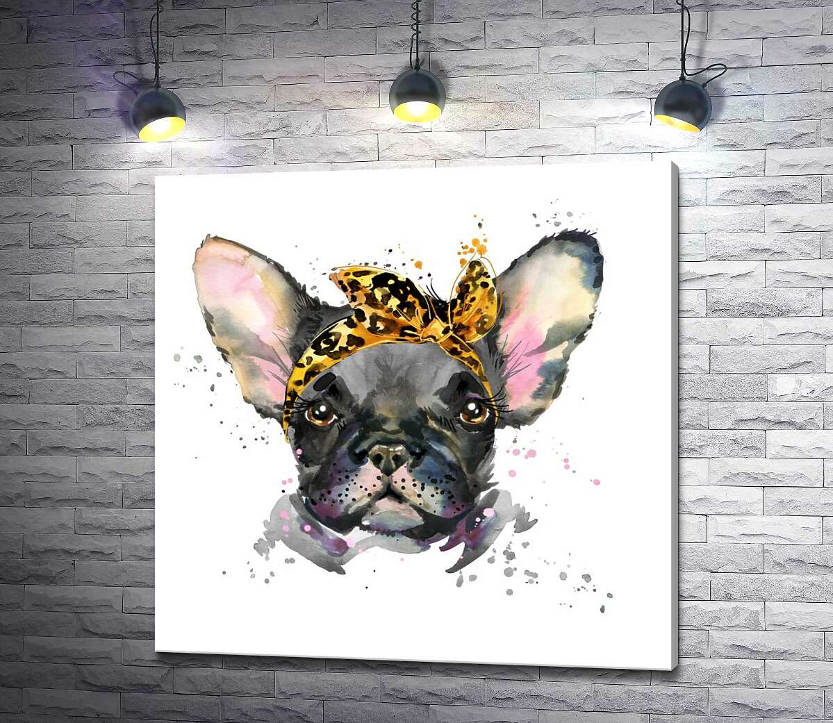 

Картина ArtPoster Гламурная девочка бульдог в повязке с леопардовым принтом 130x130 см Модуль №1