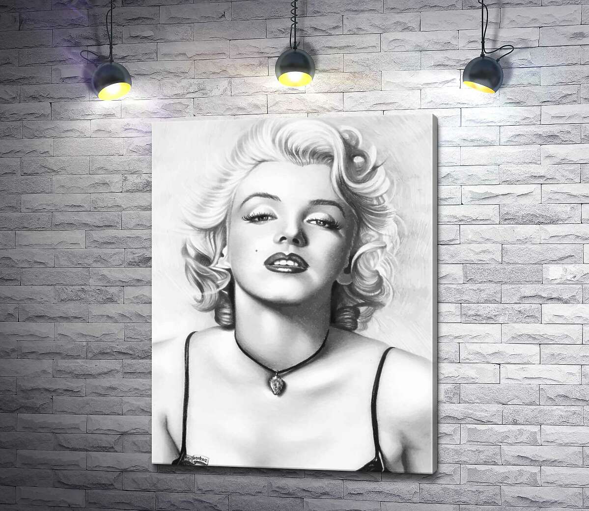 

Картина ArtPoster Выдающаяся актриса Мэрилин Монро (Marilyn Monroe) с хрупким кулоном на шее 100x130 см Модуль №1