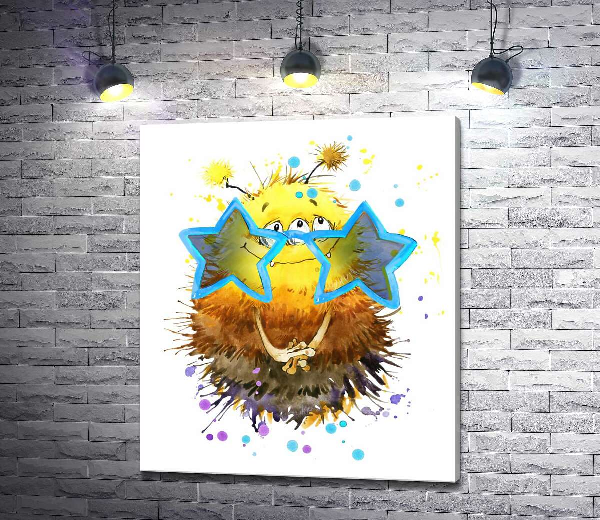 

Картина ArtPoster Застенчивый желтый монстр выглядывет через звездные очки 130x154 см Модуль №1