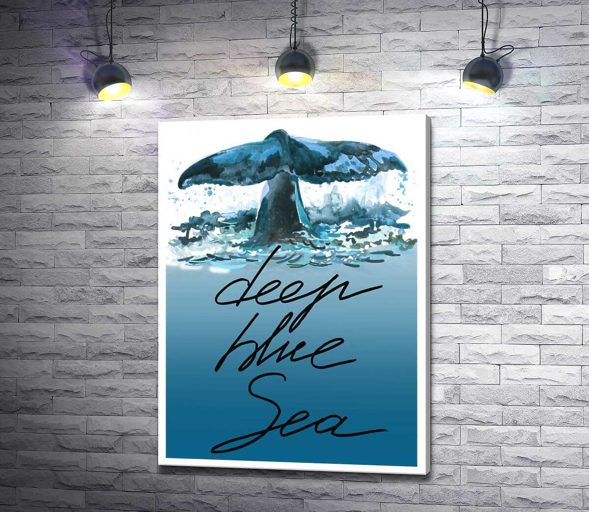 

Картина ArtPoster Кит ныряет в голубые воды океана с надписью "deep blue sea" 130x177 см Модуль №1