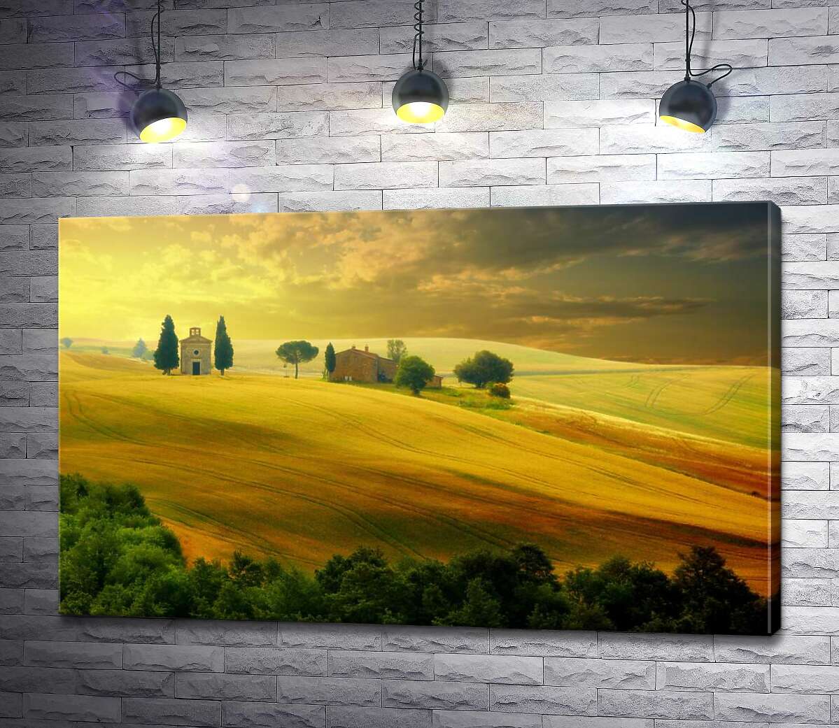 

Картина ArtPoster Древняя ферма потерялась в желтых холмах полей 130x81 см Модуль №1