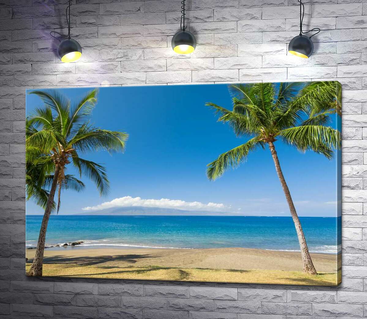 

Картина ArtPoster Зеленые кисточки пальм греются под пляжным гавайским солнцем 130x87 см Модуль №1