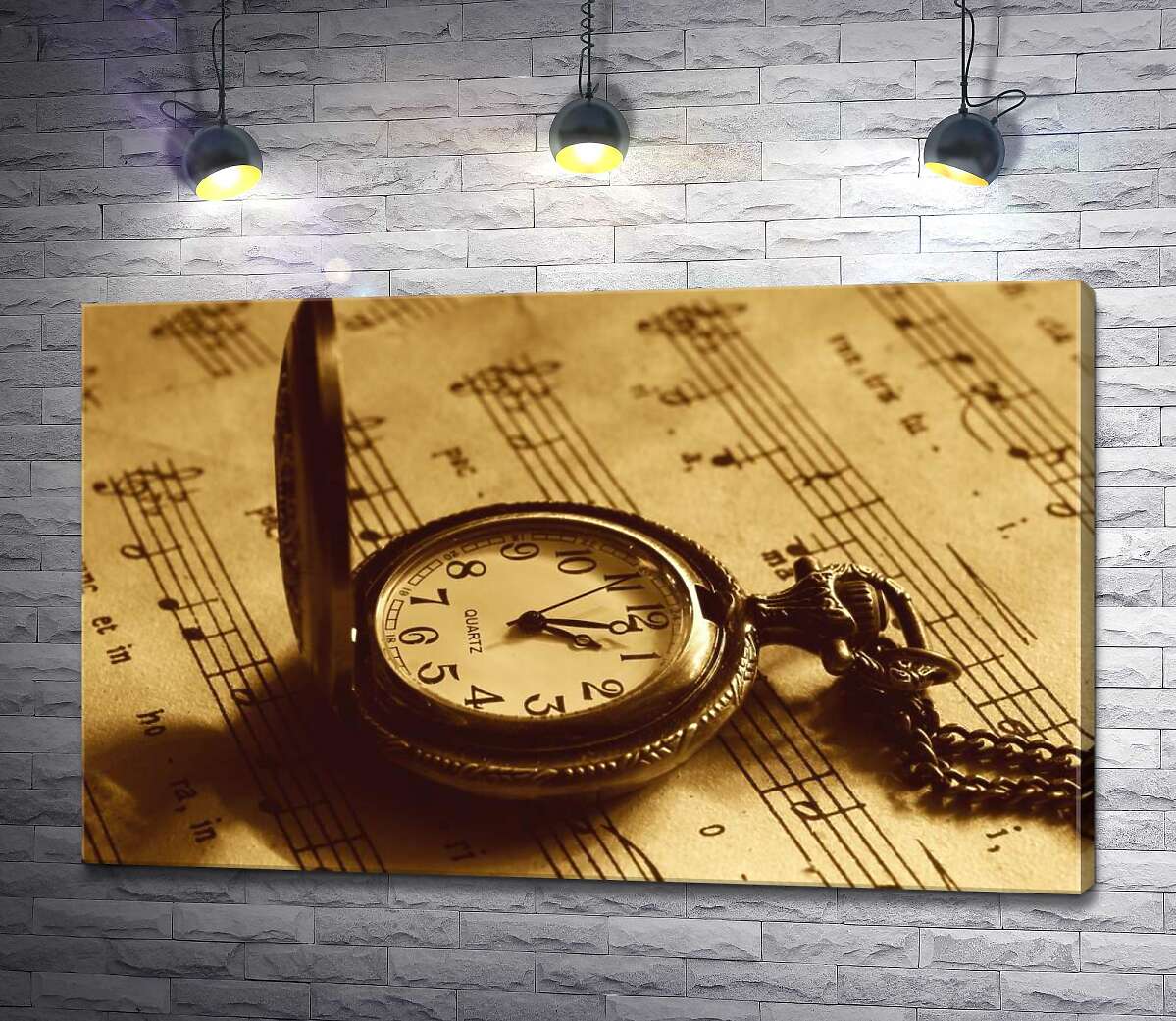 

Картина ArtPoster Карманные винтажные часы на нотном листе 130x81 см Модуль №1