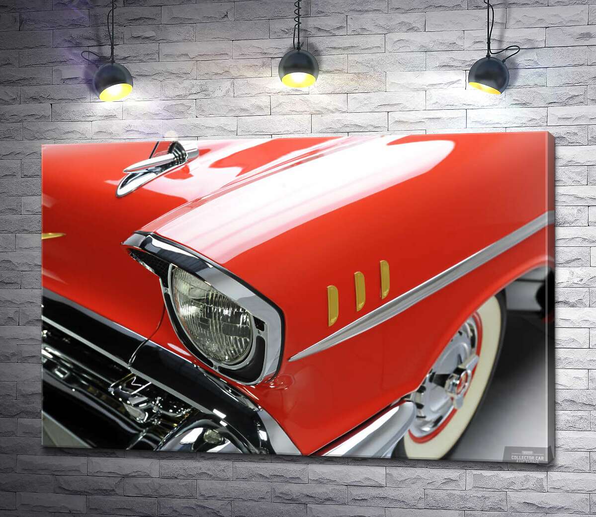 

Картина ArtPoster Изысканная фара морковно-красного автомобиля Chevrolet Bel Air 100x67 см Модуль №1