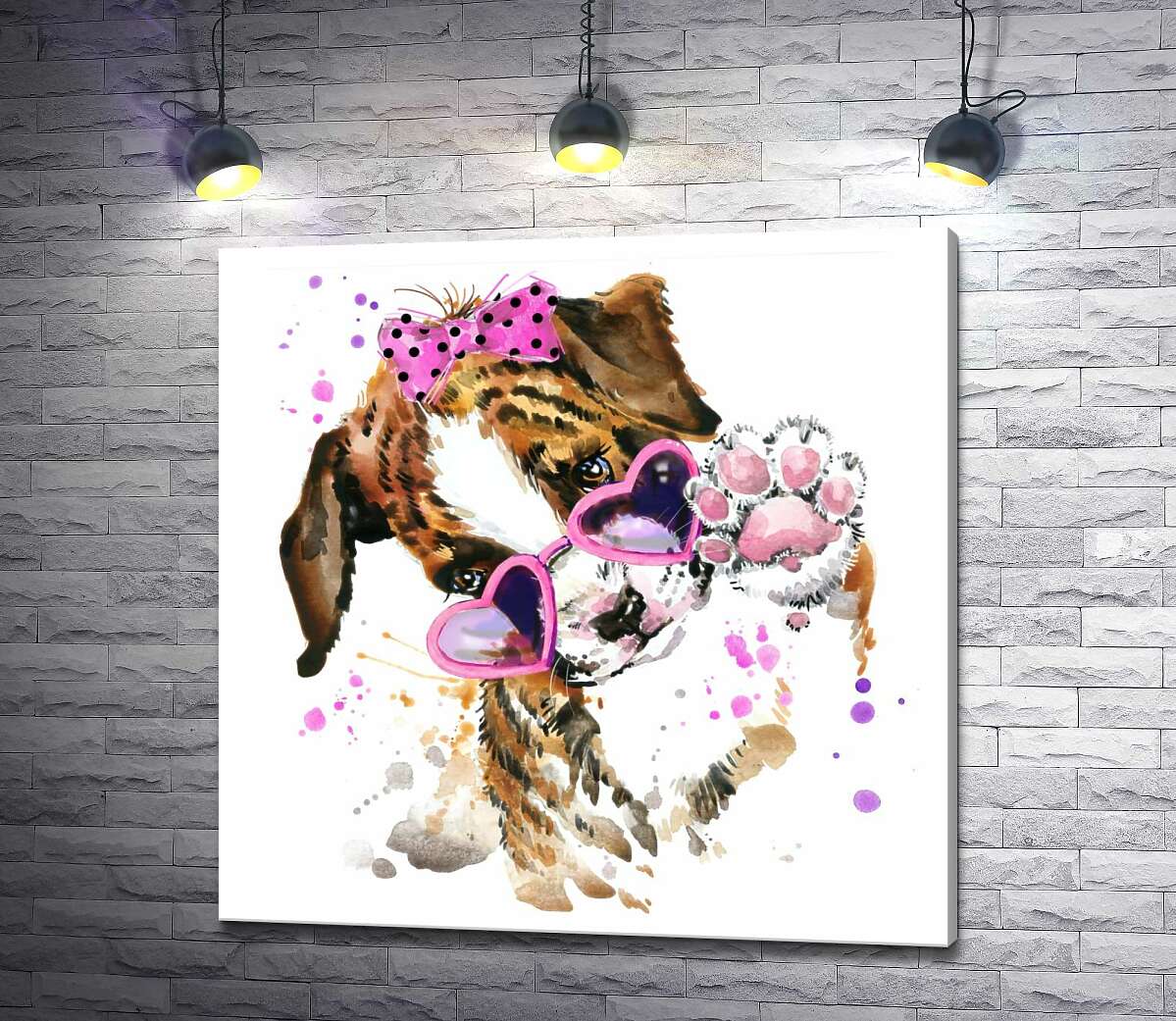 

Картина ArtPoster Милый щенок в очках и бантике 100x100 см Модуль №1