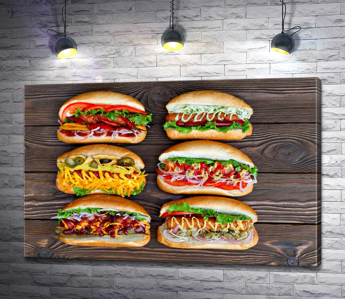 

Картина ArtPoster Красочные разновидности вкусных хот-догов 100x66 см Модуль №1