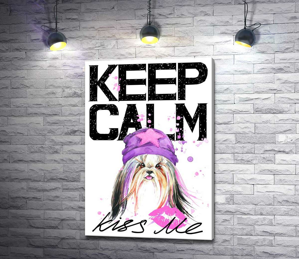 

Картина ArtPoster Модная собака среди надписи "keep calm and kiss me" 100x146 см Модуль №1
