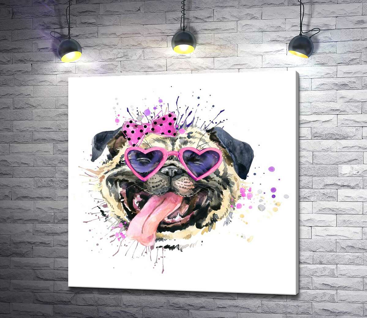 

Картина ArtPoster Мопс в розовых очках высунул язык 130x130 см Модуль №1