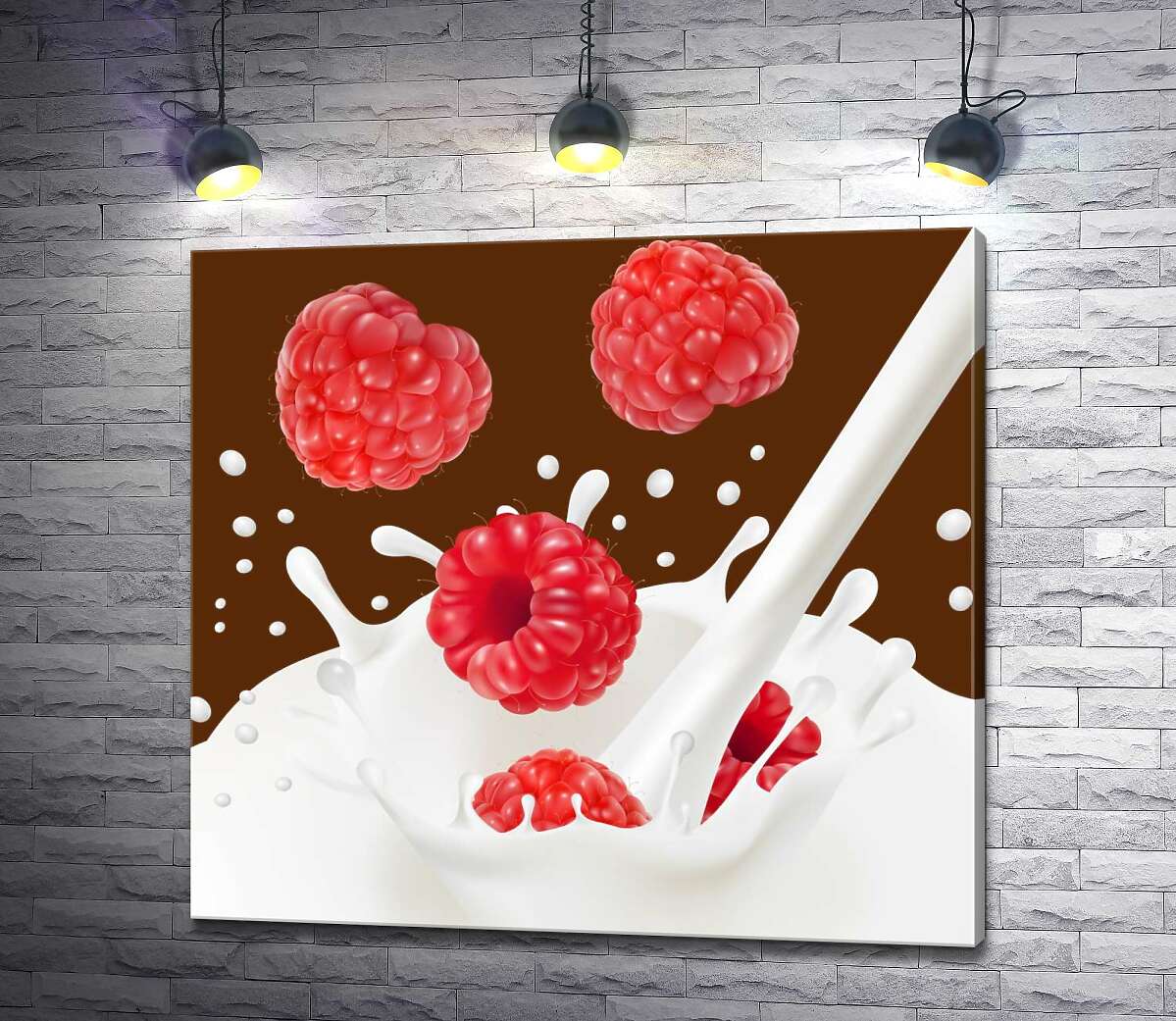 

Картина ArtPoster Красные ягоды малины падают в белый молочный поток 100x93 см Модуль №1