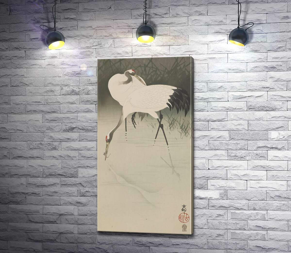 

Картина ArtPoster Пара журавлей в камышах (Pair of cranes in reeds) – Охара Косон (Ohara Koson) 100x191 см Модуль №1