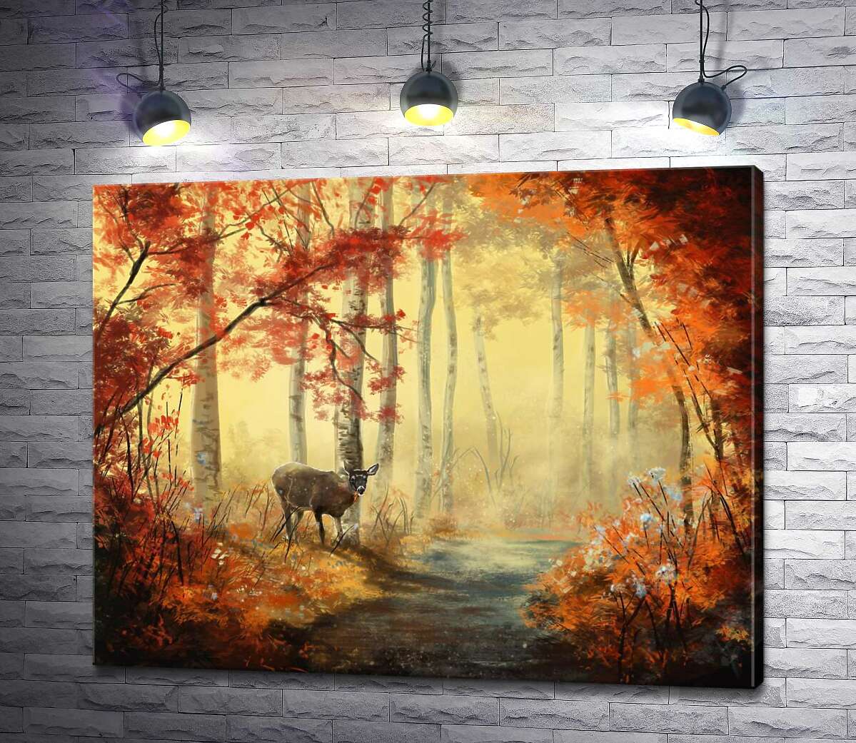 

Картина ArtPoster Осторожный олень крадется зарослями осеннего леса 130x104 см Модуль №1