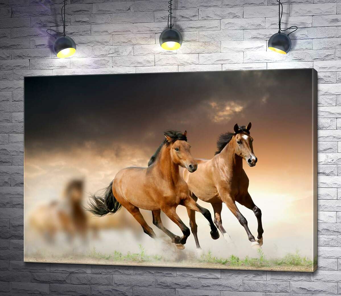 

Картина ArtPoster Пара гнедых лошадей скачет впереди табуна 130x93 см Модуль №1