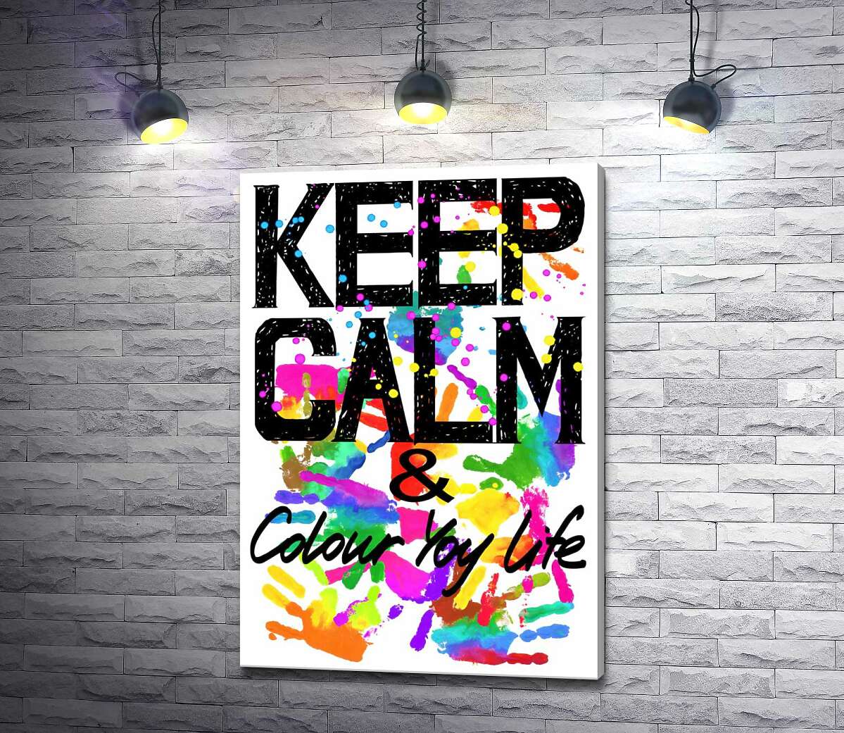 

Картина ArtPoster Надпись "keep calm and colour your life" на фоне отпечатков рук 130x190 см Модуль №1