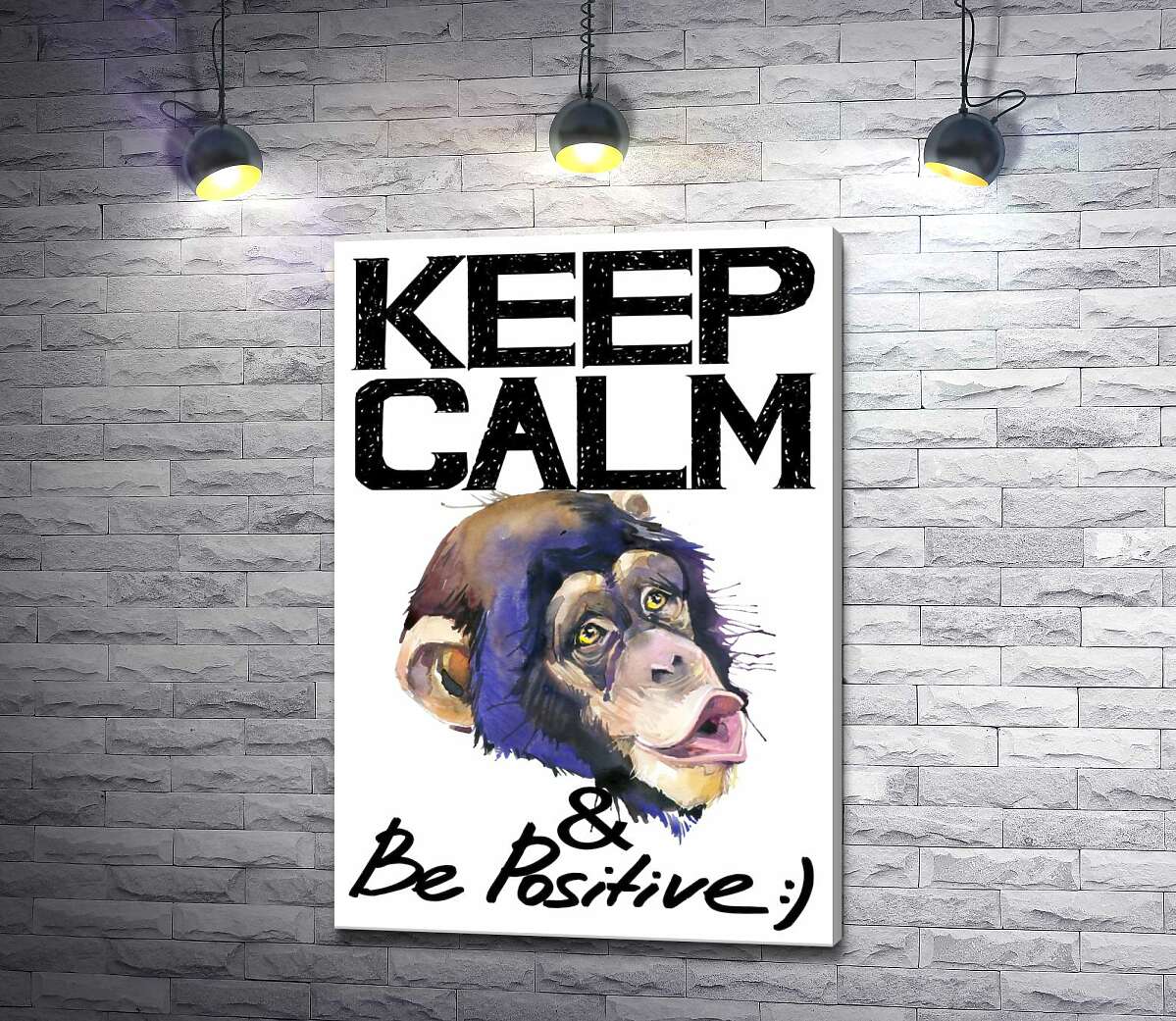 

Картина ArtPoster Мордочка обезьяны среди надписи "keep calm and be positive" 100x146 см Модуль №1