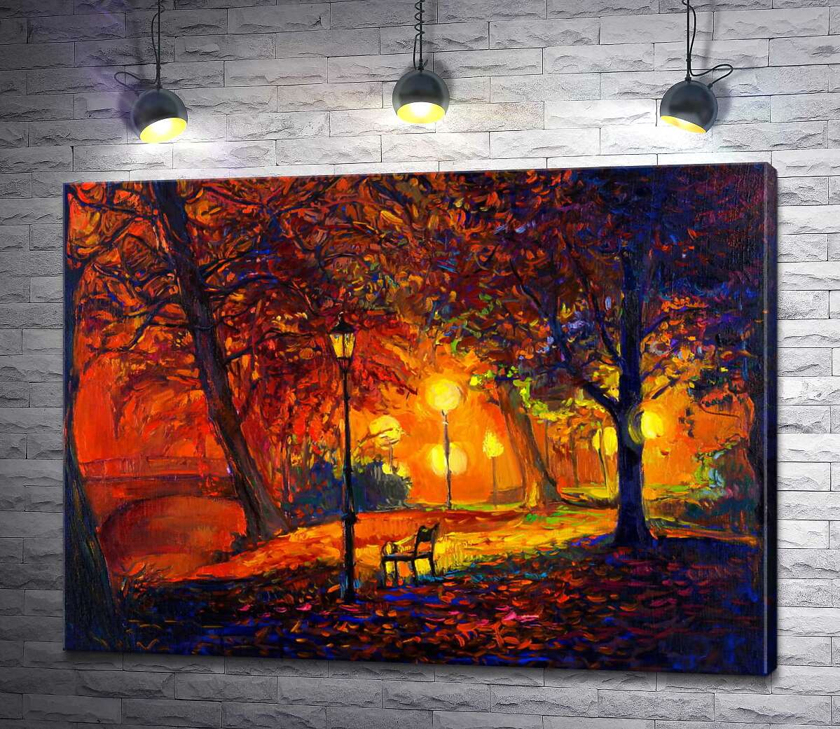

Картина ArtPoster Мягкий желтый свет фонарей зажигает сияние в осеннем парке 100x74 см Модуль №1