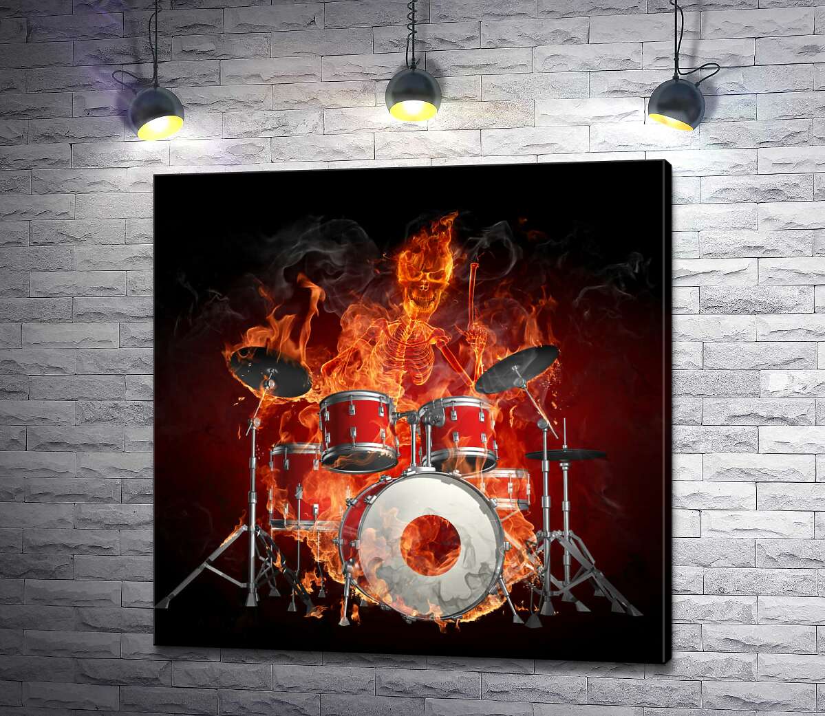 

Картина ArtPoster Огненный скелет со страстью играет на барабанах 100x100 см Модуль №1
