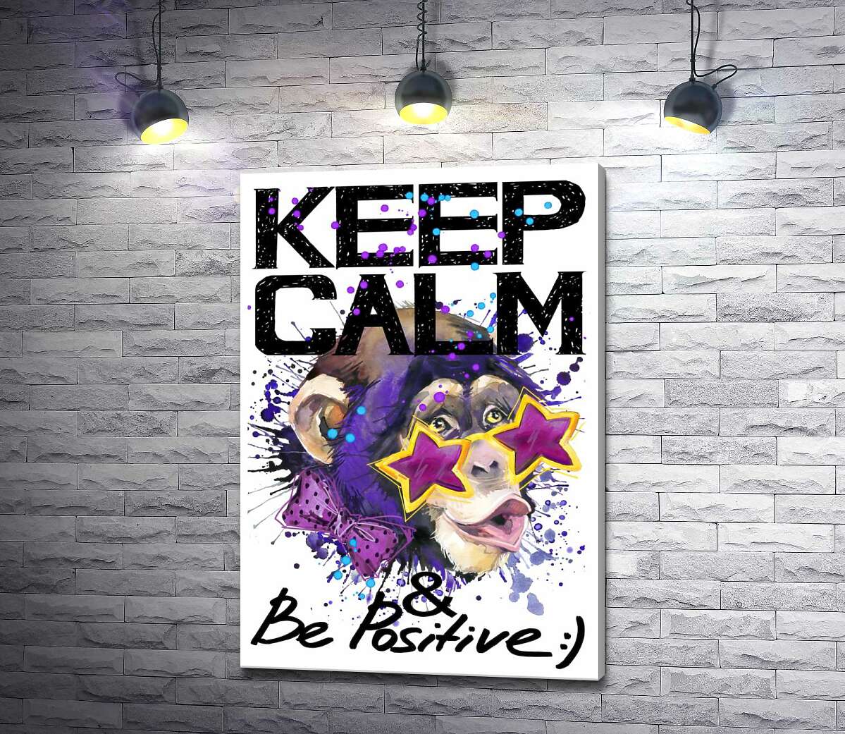 

Картина ArtPoster Обезьяна в звездных очках среди надписи "keep calm and be positive" 50x73 см Модуль №1