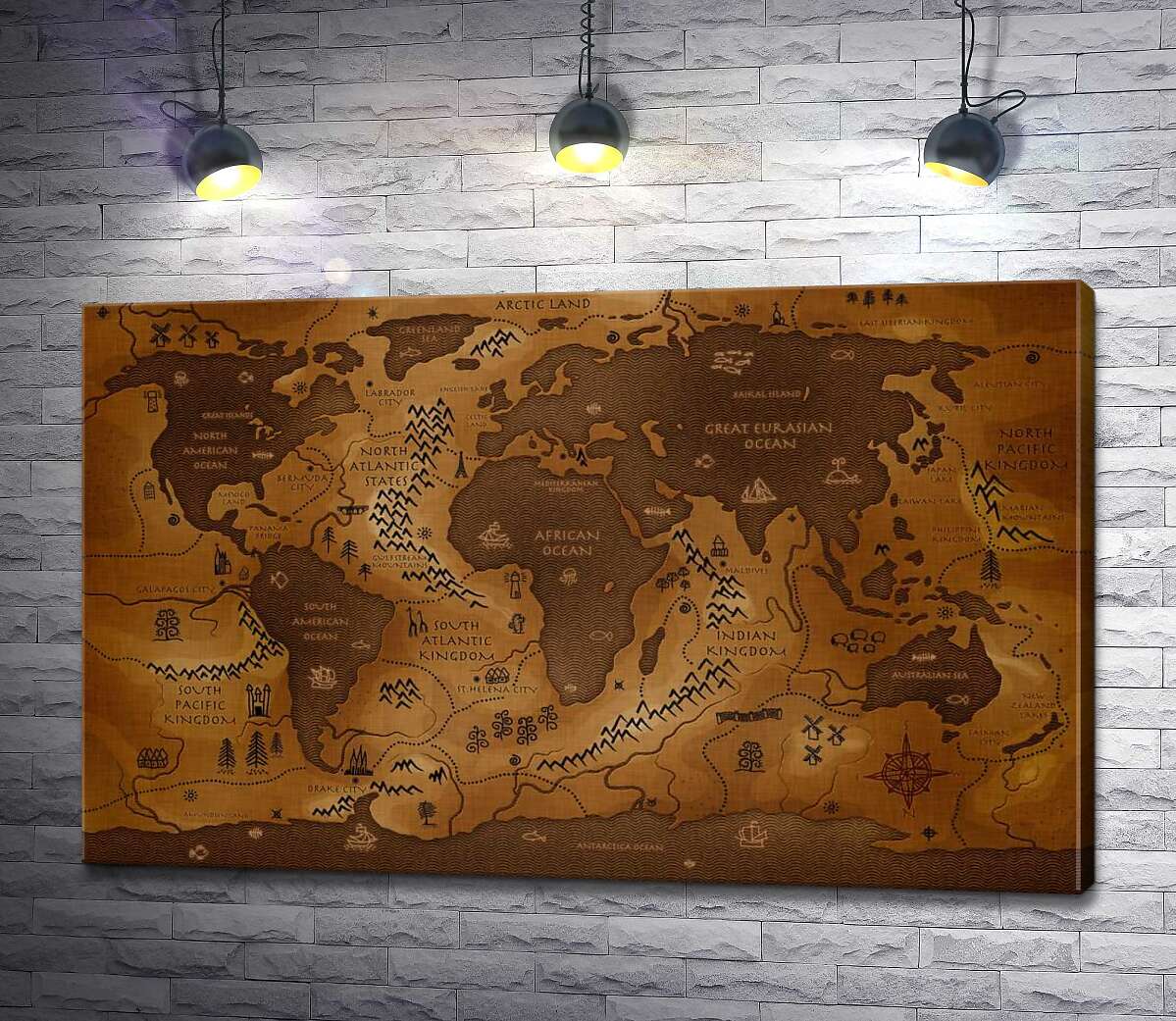 

Картина ArtPoster Обмен суши и воды на фантастической карте мира 100x63 см Модуль №1