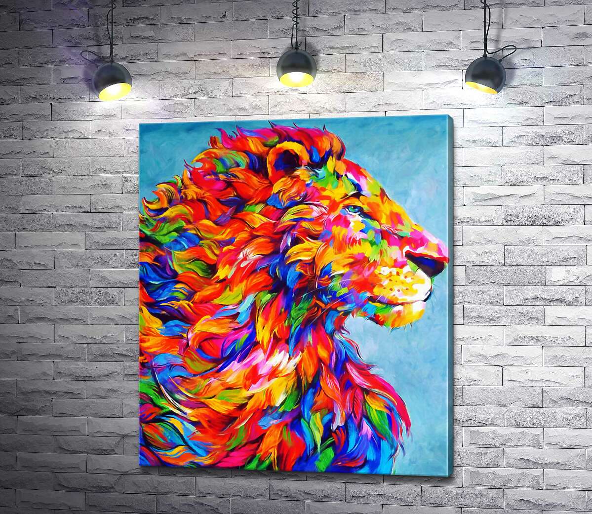

Картина ArtPoster Радужная грива мощного профиля льва 130x154 см Модуль №1